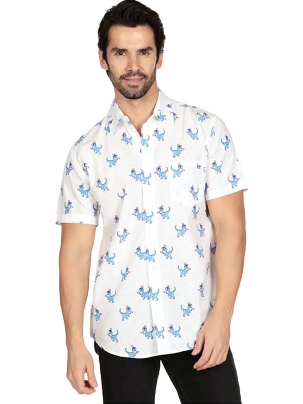 Tipsy Elves Island of the Free Dinosaur Button Up Shirt Men’s L NWT Patriotic